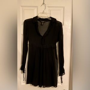 100% Silk Express Sheer Long Sleeve Black Dress